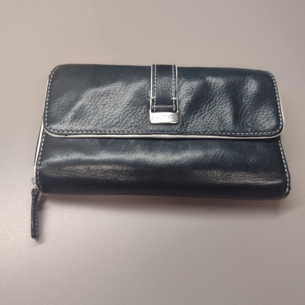 Fossil Black Leather Wallet w/Contrast Stitching/Trim